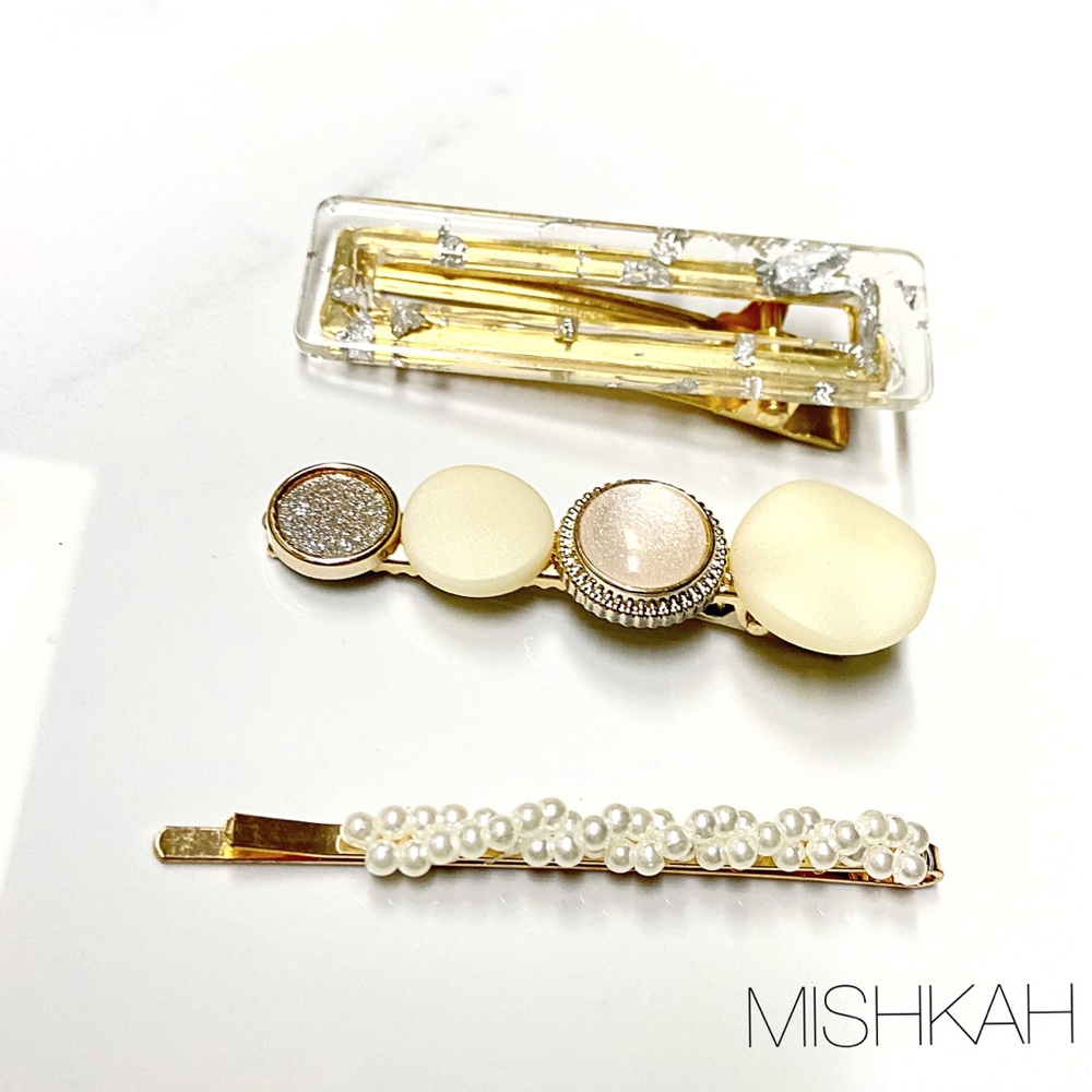 Just in🎉3Pcs/Set Gold Acrylic & Pearl Hair clips